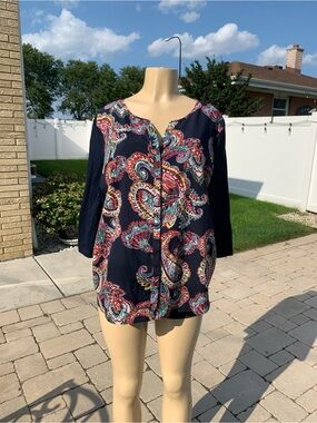 Van Heusen Paisley Blouse Womens XL 3/4 Sleeve